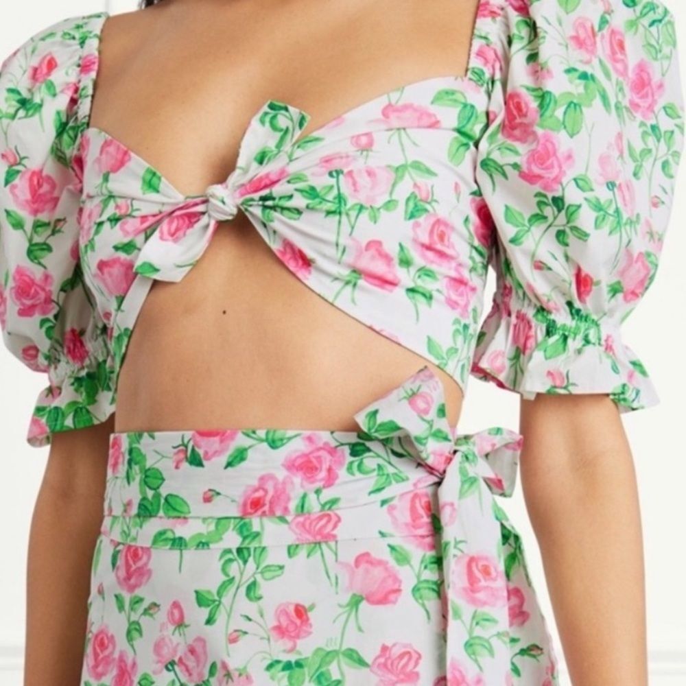 Hill House Floral Crop Top - Pink and Green